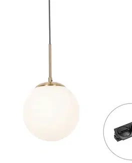 Koľajnicové svetelné systémy Art Deco závesná lampa zlatá s opálovým sklom vrátane čierneho 1-fázového koľajnicového adaptéra - Iconic Flore