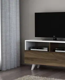TV stolíky NOVEL K3 televízny stolík na nožičkách, biela/orech