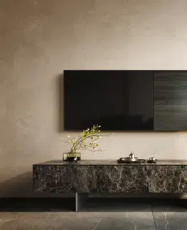 Televízne stolíky DELIFE TV stolík Cuor 150 cm keramika emperador extra leštený tmavohnedá 1 výklopné dvierka 1 zásuvka podstava závesná nerezová oceľ