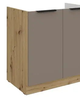 Kuchynské dolné skrinky KONDELA Frisbo 80 ZL 2F BB drezová kuchynská skrinka sandgrau / dub artisan