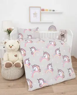 Detské obliečky MKLozkoviny.sk Obliečky mikroplyš do postieľky Exclusive – Jednorožec - 100 × 135 cm - 40 x 60 cm