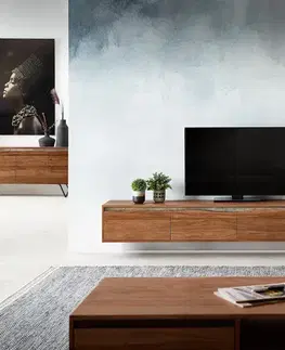 Televízne stolíky DELIFE TV stolík Stonegrace 220 cm akácia hnedá hrana z masívu 4 dvierka závesný