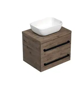 Kúpeľňový nábytok Kúpeľňová skrinka s čiernou úchytkou a krycou doskou SAT Cube Way 60x47,5x46 cm dub Wellington mat CUBE46C1603DW45 CUBE46C1603DW45