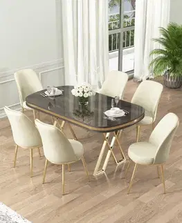 Jedálenské sety Dining Table & Chairs Set (7 Pieces) Lai - Anthracite, Gold, Cream