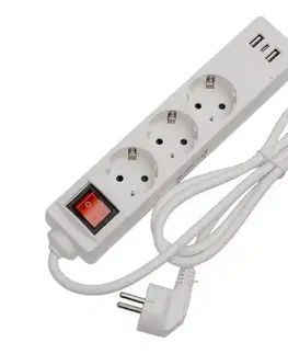 Predlžovacie káble  Predlžovací kábel s vypínačom 3Z+2xUSB-A+1xUSB-C 1,5m SCHUKO biela FL3G15WUSB