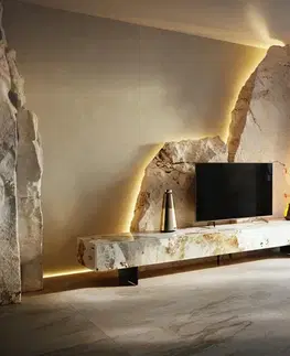Televízne stolíky DELIFE TV stolík Cuor 250 cm keramika Minas Melange bielo-béžová 1 výklopné dvierka 1 zásuvka podstava závesná kov čierna