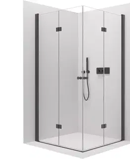 Sprchovacie kúty CERANO - Sprchovací kút Volpe Duo Ľ/P - 6 mm - čierna matná, transparentné sklo - 70x100x190 - zalamovacia CER-169048