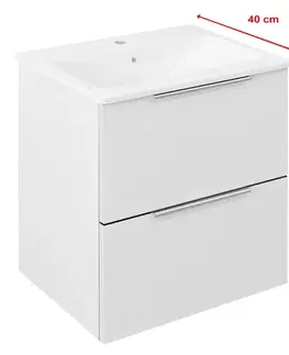 Kúpeľňový nábytok SAPHO - CIRASA kúpeľňová skrinka 50cm CIRASA s úzkym umývadlom a LED zrkadlom, 2 zásuvky, biely lesk KSET-110