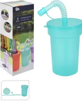 Poháre Kinekus Pohár na vodu 380 ml so slamkou, plastový, balenie 6ks mix