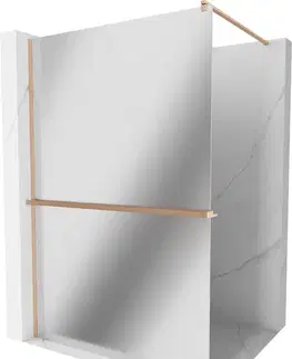Sprchové dvere MEXEN/S - Kioto+ Sprchová zástena WALK-IN s poličkou a držiakom uterákov 80 x 200, zrkadlová, meď kartáčovaná 800-080-121-65-50