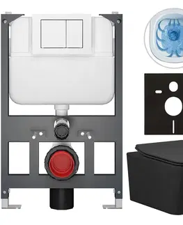 Záchody CERANO - Kompletný WC set Basic/Forte - čierna matná - WC tlačidlo Maxio/Biela - závesné - nízky modul - predstenová inštalácia - 51x36 CER-8050BD86394