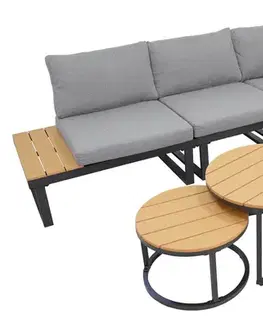 Záhradný nábytok SARDINIA záhradná rohová modulová sedacia súprava, popol/teak