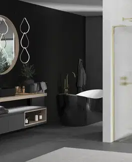 Sprchové dvere MEXEN/S - Kioto L Sprchová zástena WALK-IN 90 x 200, prúžky, zlatá 800-090-103-50-09