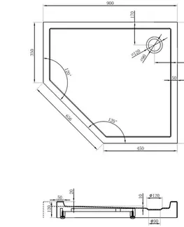 Vane MEXEN - Flow+ päťboká sprchová vanička pravá 90 x 80, čierna mat 46P708090RH