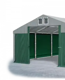 Záhrada Skladový stan 5x10x2,5m strecha PVC 560g/m2 boky PVC 500g/m2 konštrukcie ZIMA PLUS Šedá Zelená Šedá