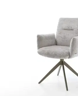Jedálenské stoličky DELIFE Jedálenská stolička Jova-Flex s opierkami chenille strieborno sivá krížová podstava široká titánová farba 360° otočná hojdacia funkcia vrecková pružina