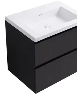 Kúpeľňový nábytok CERANO - Kúpeľňová skrinka Carole - čierna matná + umývadlo z lit. mramoru Ovo - biela lesklá - 50,5x53x46,5 CER-096414