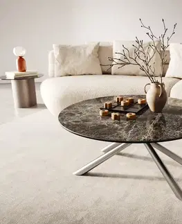 Konferenčné stolíky DELIFE Konferenčný stolík Edge okrúhly 90x90 cm keramika Laminam® Emperador Extra Lucidato tmavohnedá Sarity nerezová oceľ kefovaná