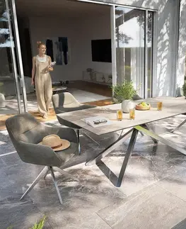Záhradné stoly DELIFE Záhradný stôl Edge 200×100 cm keramika Laminam® Travertino Bianco bielo-krémová krížová podstava obdĺžnik nerezová oceľ