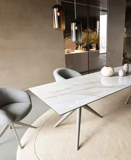 Jedálenské stoly DELIFE Jedálenský stôl Edge 300×100 cm keramika onyx perla Estelar okrúhly kov titánová farba