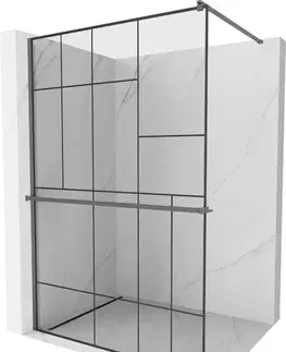 Sprchové dvere MEXEN/S - Kioto+ Sprchová zástena s poličkou WALK-IN 70 x 200, čierna vzor, grafit metal 800-070-121-95-78