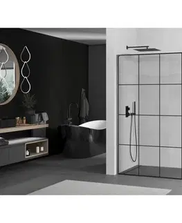 Sprchové dvere MEXEN/S - Kioto L Sprchová zástena WALK-IN 110 x 200, čierny vzor, grafit kartáčovaná 800-110-103-66-77