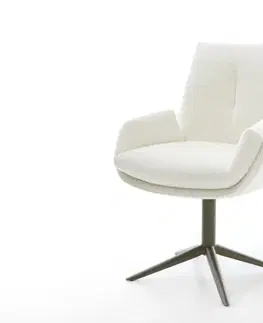 Jedálenské stoličky DELIFE Jedálenská stolička Clea-Flex bouclé mäkký béžová podstava titánová farba 360° otočný hojdacia funkcia