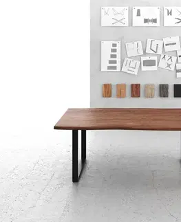 Jedálenské stoly DELIFE Jedálenský stôl Edge 200x100 akácia hnedá kov čierna Live-Edge