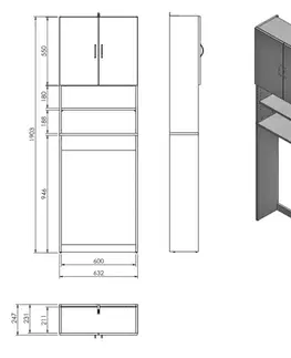 Kúpeľňový nábytok AQUALINE - SIMPLEX ECO skrinka za práčku 63x25x190cm, biela SIME715