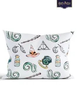 Dekoračné obliečky MKLozkoviny.sk Obliečka na vankúš mikroplyš Harry Potter 40 x 60 cm - Slizolin biele-  -
