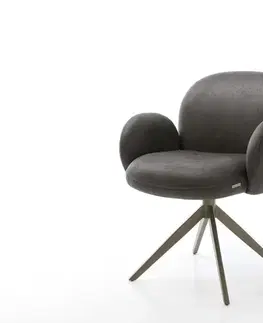 Jedálenské stoličky DELIFE Otočná jedálenská stolička Nube-Flex s opierkami mikrovlákno antracit vintage krížová podstava široká titanový efekt 360° otočná hojdacia funkcia vrecková pružina
