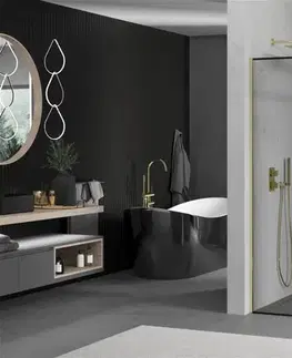 Sprchové dvere MEXEN/S - Kioto Sprchová zástena Walk-in 90 x 90, čierny vzor, zlatá 800-090-202-50-70-090