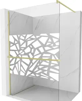 Sprchové dvere MEXEN/S - Kioto+ Sprchová zástena s poličkou WALK-IN 90 x 200, biela vzor, zlatá kartáčovaná 800-090-121-55-85