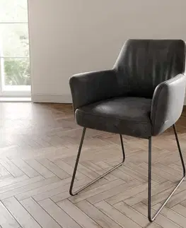 Jedálenské stoličky DELIFE Jedálenská stolička Xana-Flex s opierkami mikrovlákno antracitová vintage čierna tenká podstava vrecková pružina