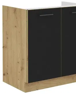 Kuchynské dolné skrinky KONDELA Monro 80ZL 2F BB drezová kuchynská skrinka čierna / dub artisan