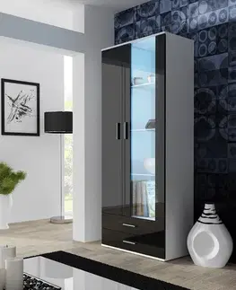 Vitríny CAMA MEBLE Soho S6 vitrína biela / čierny lesk