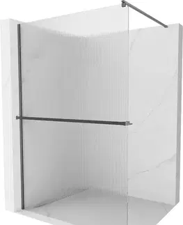 Sprchové dvere MEXEN/S - Kioto+ Sprchová zástena WALK-IN s poličkou a držiakom uterákov 70 x 200, prúžky, grafit kartáčovaná 800-070-121-66-09