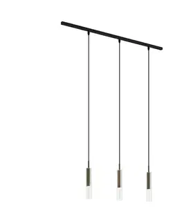 Koľajnicové svetelné systémy Moderný koľajnicový systém čierny s 3 závesnými svietidlami Gunmetal 1-fázový - Slimline Loyce