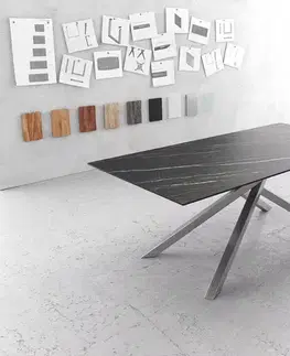 Jedálenské stoly DELIFE Jedálenský stôl Edge 200x100 cm keramika Laminam®Noir Desir hnedá kovová podstava v tvare kríža nehrdzavejúca oceľ hranatý