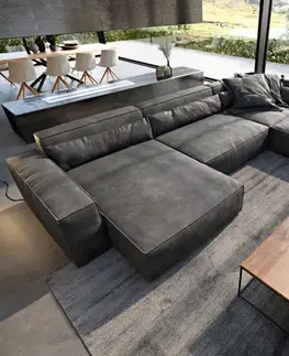 Sedacie súpravy XL DELIFE Pohovka v tvare U Sirpio XL 360x260 cm imitácia kože vintage antracitová variabilné ležadlo