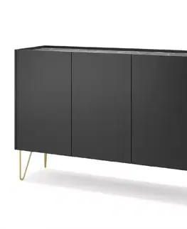 Komody do spálne Komoda Harmony K144 čierna grafit/mramor black