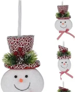 Vianočné ozdoby Kinekus Ozdoba závesná snehuliak 15 cm červeno/biela mix