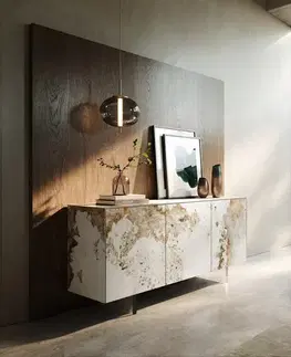 Komody DELIFE Komoda Cuor 150 cm keramika Minas Melange bielo-béžová 3 dvierka podstava závesná akrylové sklo