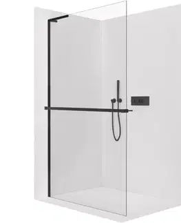Sprchové dvere CERANO - Sprchová zástena Walk-in Onyx L-ľavá vzpera - 8 mm + polička/držiak na uteráky - čierna matná, transparentné sklo - 160x200 CER-8050BD810