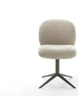 Jedálenské stoličky DELIFE Jedálenská stolička Nube-Flex tkanina mäkký béžová krížová podstava titánová farba 360° otočný hojdacia funkcia vrecková pružina