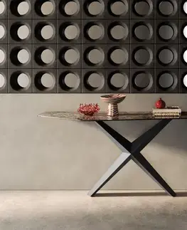Konzolové stolíky DELIFE Konzolový stolík Edge polygonálny 180×50 cm keramika Emperador Extra Lucidato tmavohnedá Zentharo kov čierna