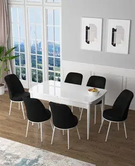 Jedálenské sety Extendable Dining Table & Chairs Set (7 Pieces) Zen - White, Black