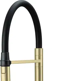 Kúpeľňové batérie DEANTE - Magnetic kuchynská batéria s elastickou výpustou - 2 typy prúdu kartáčované zlato BRM_R72M