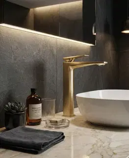 Kúpeľňové batérie REA - Umývadlová batéria PREMIUM Prime Brush Gold vysoká REA-B6733