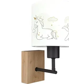Svietidlá BRILAGI - Nástenná lampa BOBO WOOD 1xE27/25W/230V dub/čierna/biela/jednorožce BG1561+BG5579